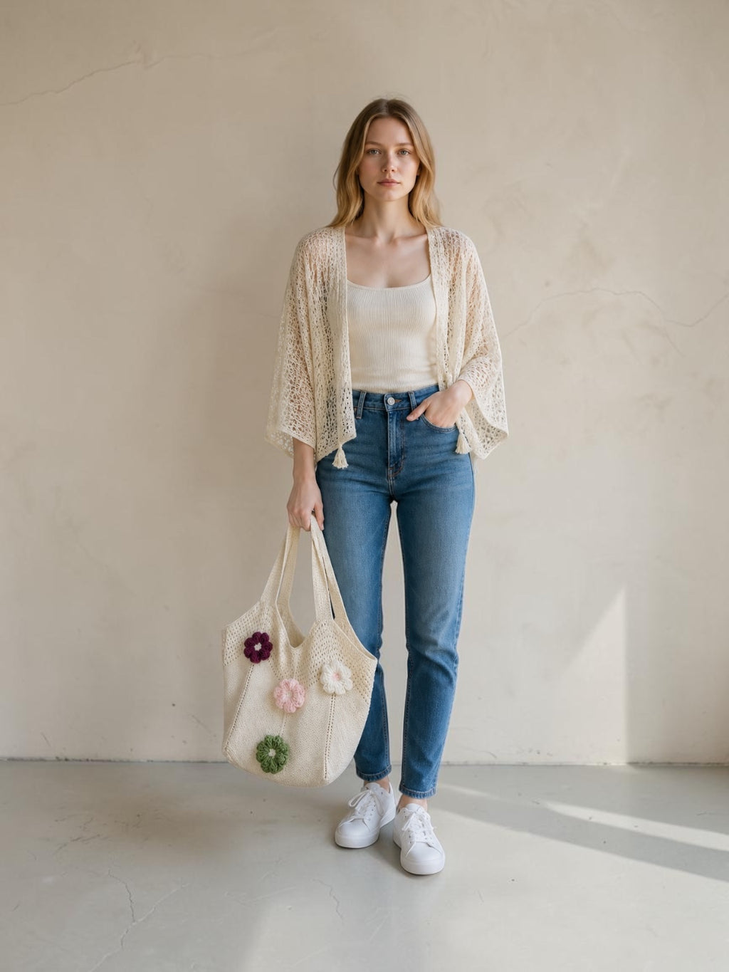 Crochet Flower Tote Bag and Shawl