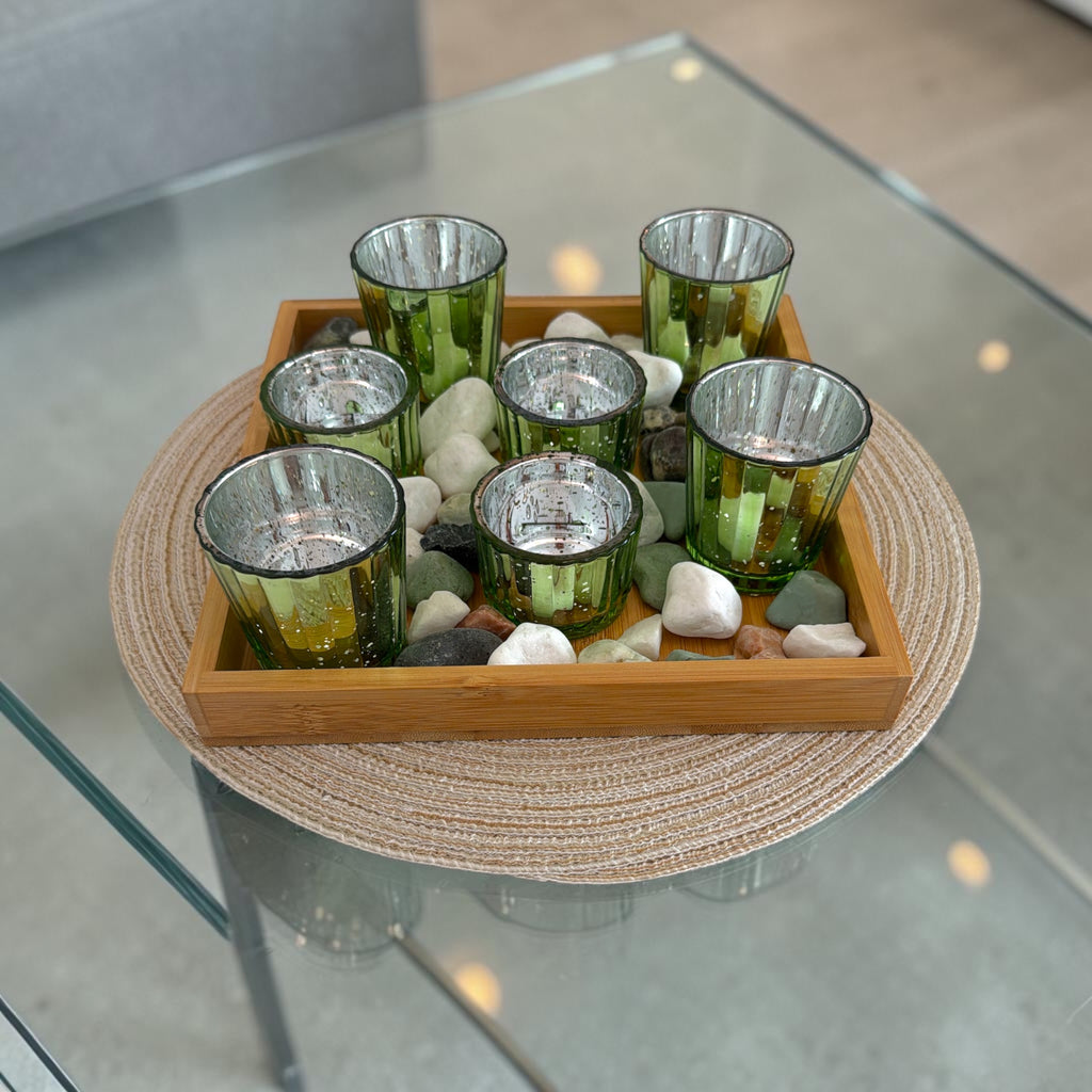 Zen Garden Candle Holder Set with Woven Base