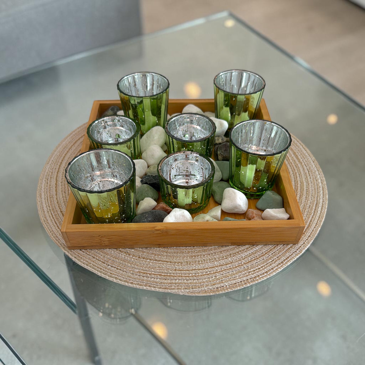 Zen Garden Candle Holder Set with Woven Base