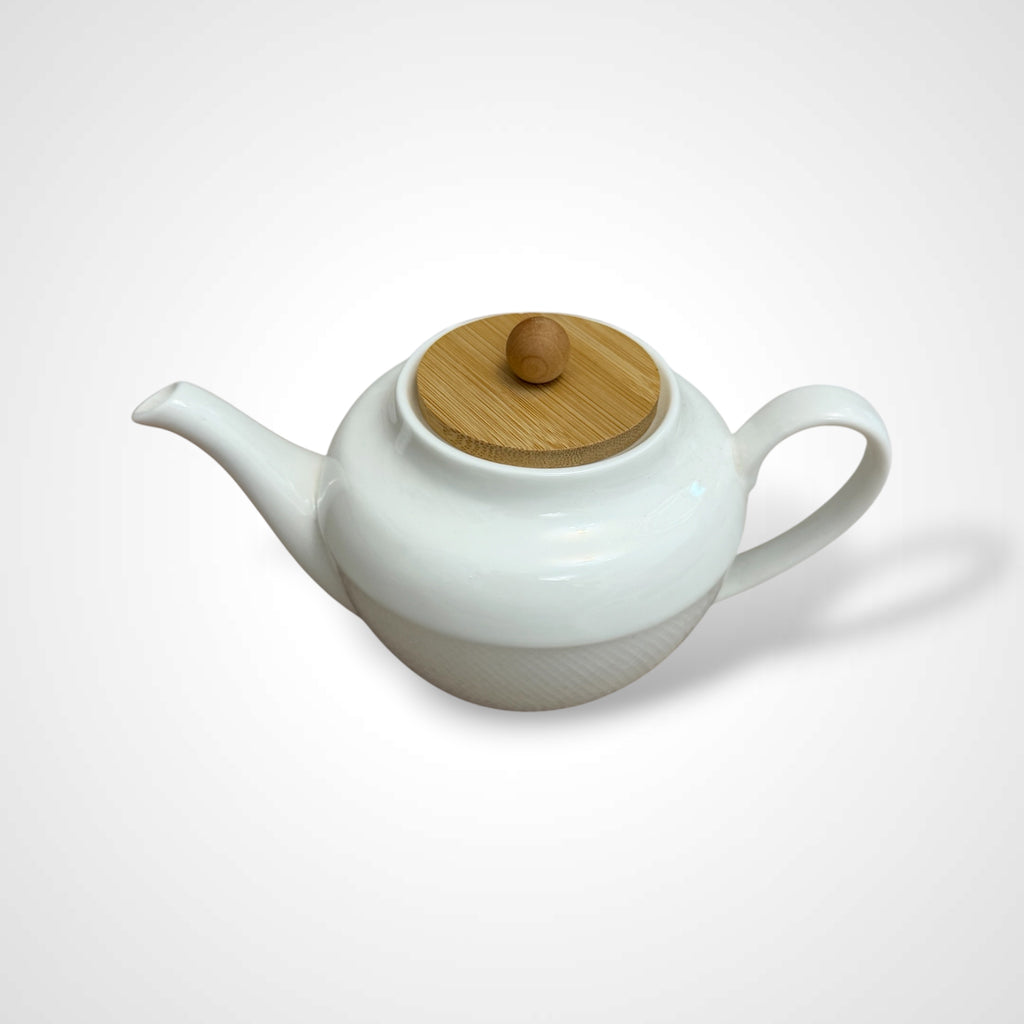 Bamboo & White Ceramic Tea Set – Complete Serving Collection
