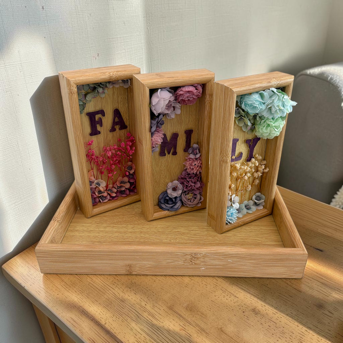 Botanical Family Wall Art - Wooden Three-Panel Floral Display