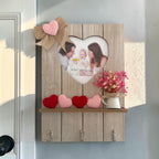 Rustic Heart Photo Display Shelf with Hooks