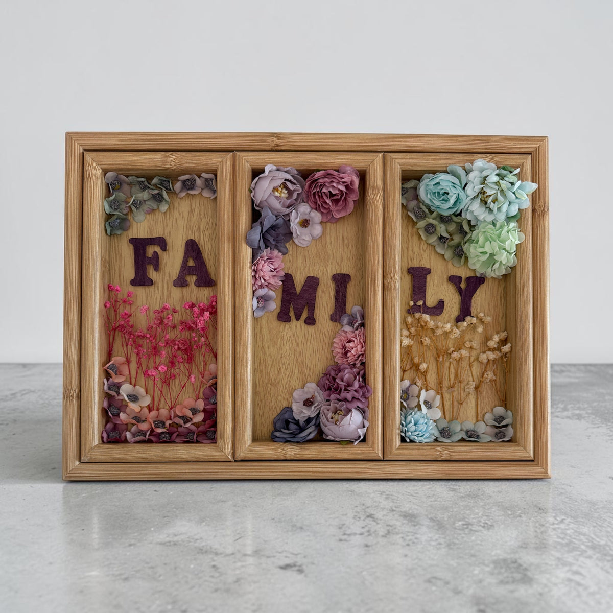 Botanical Family Wall Art - Wooden Three-Panel Floral Display