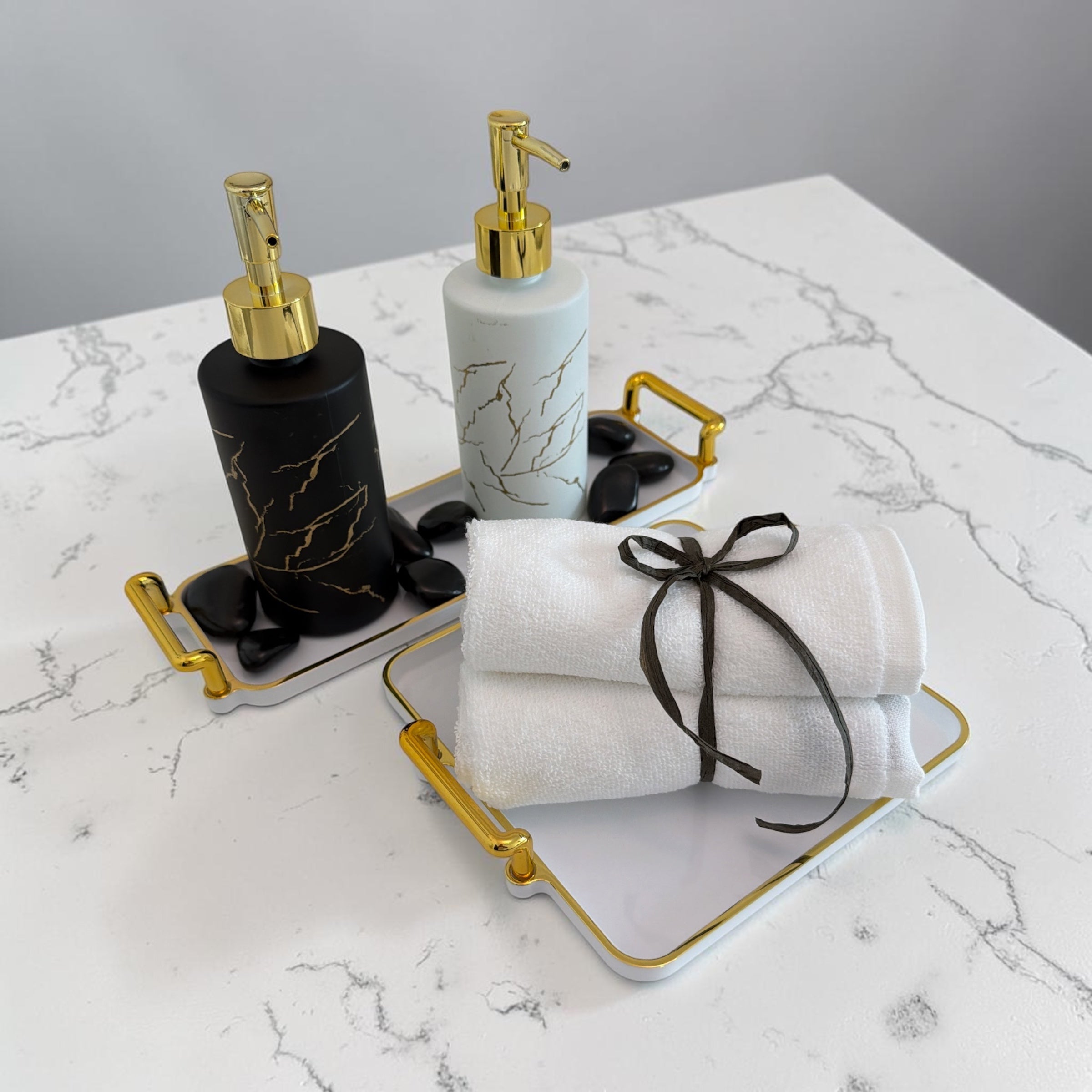 Marble & Gold Luxury Bathroom Accessory Set