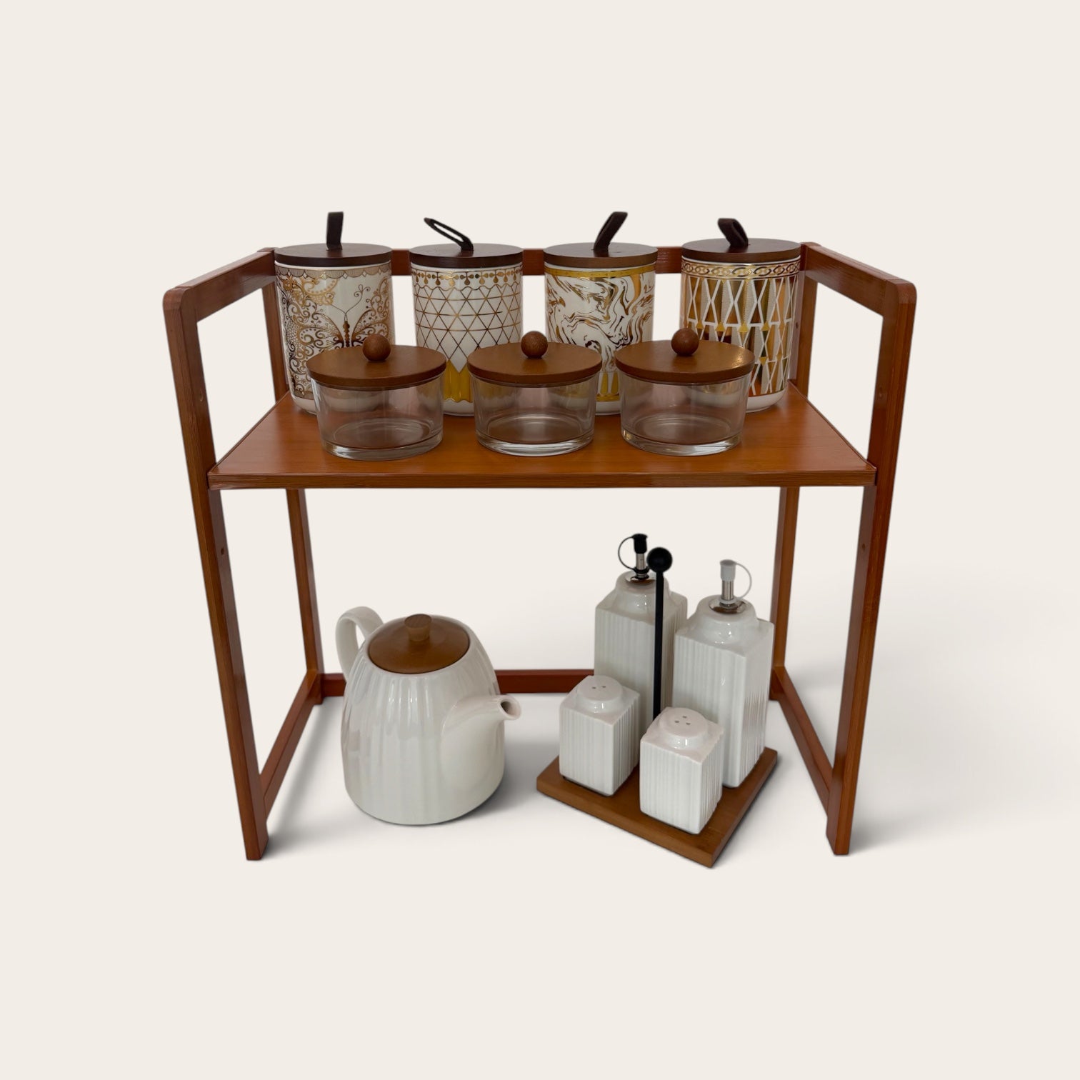 Mid-Century Modern Kitchen Storage Set with Wood Shelf