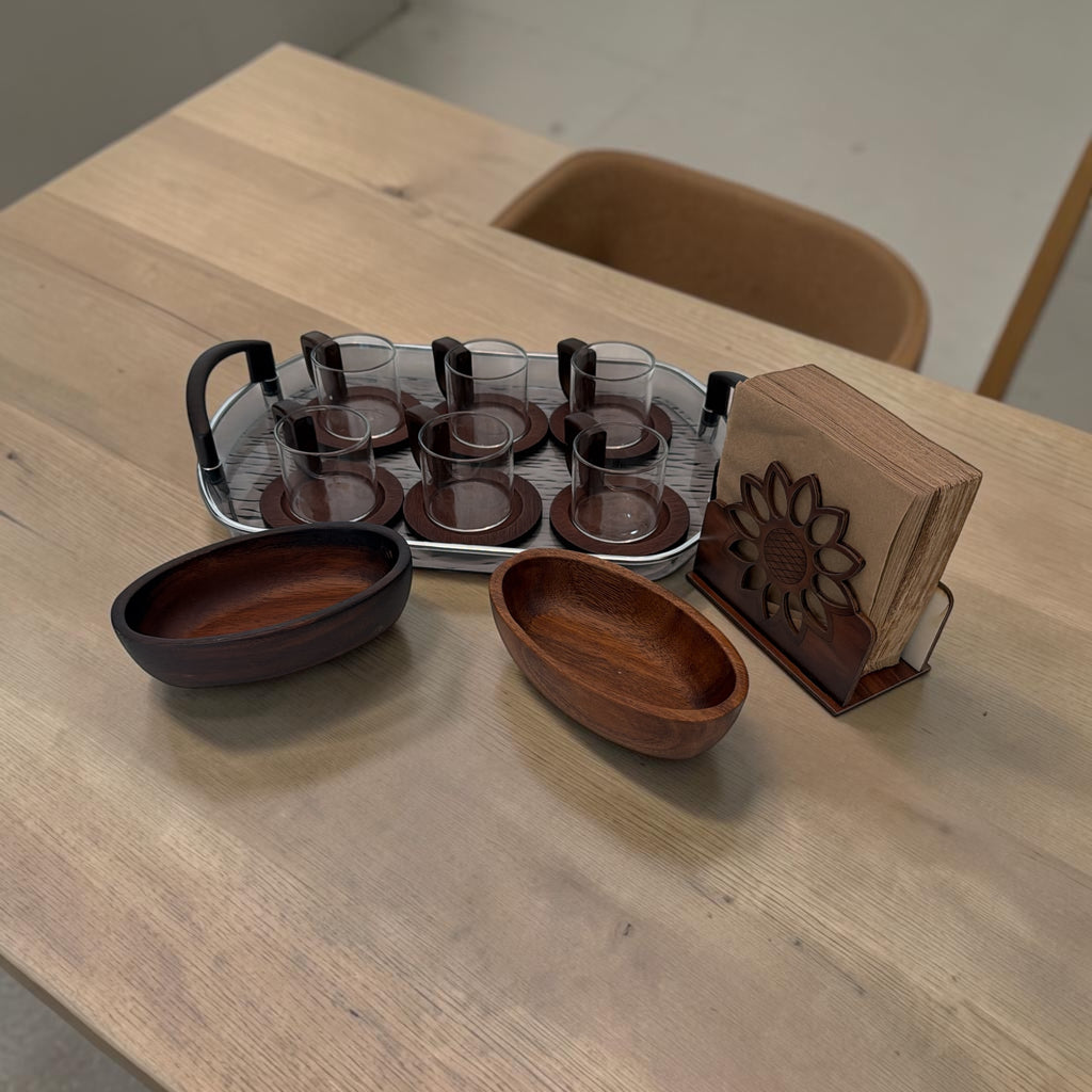 Tea Glass Serving Set with Wooden Accessories