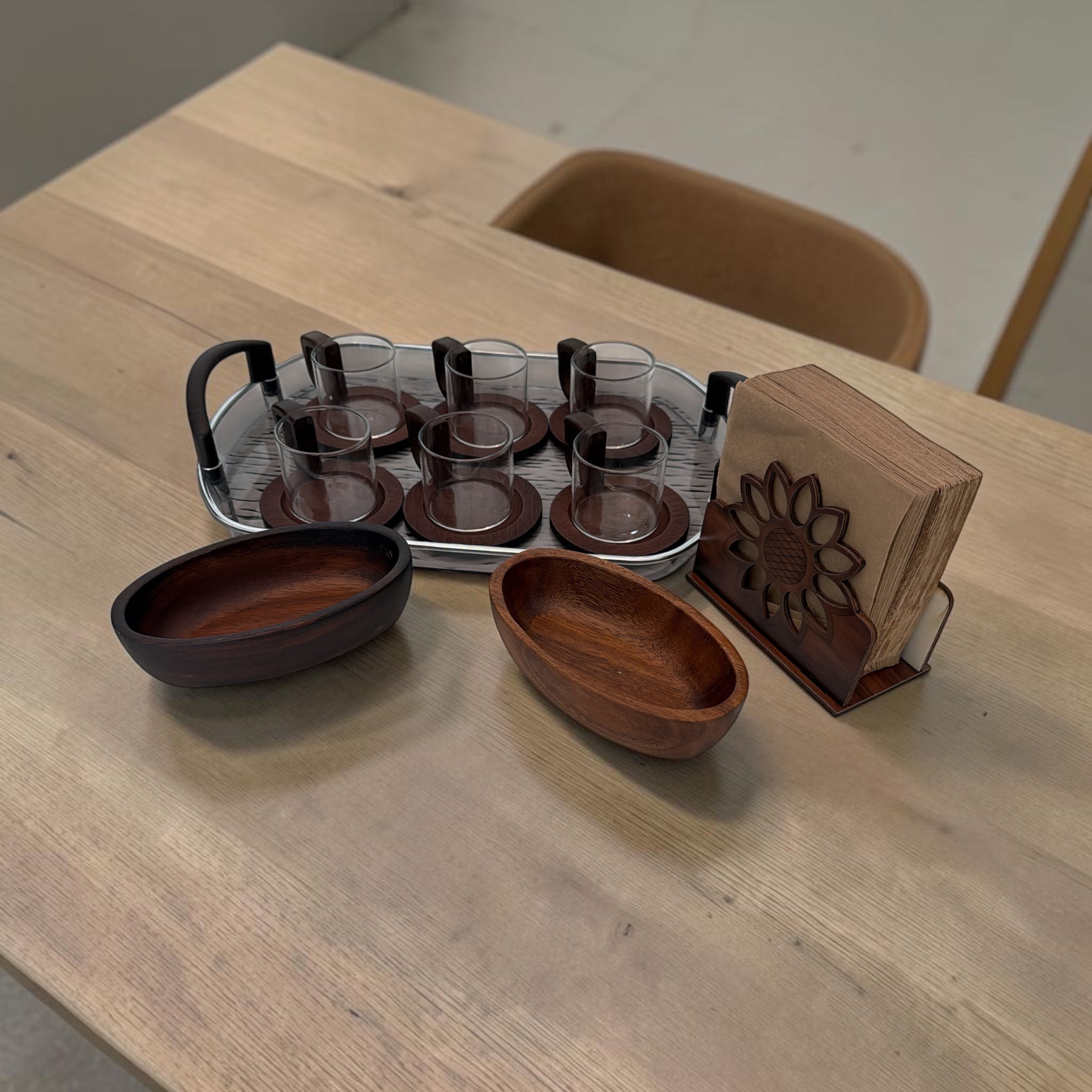 Tea Glass Serving Set with Wooden Accessories