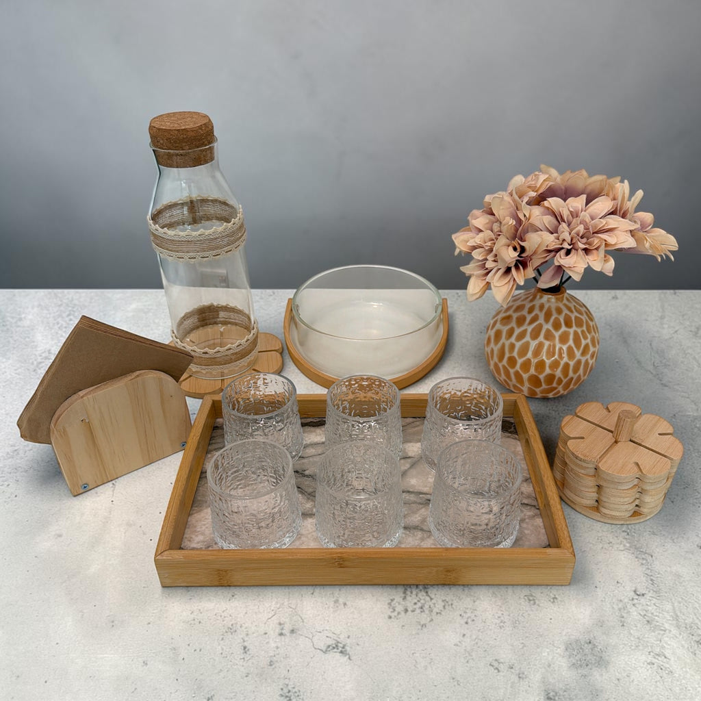 Rustic Bamboo Tabletop Serving Set