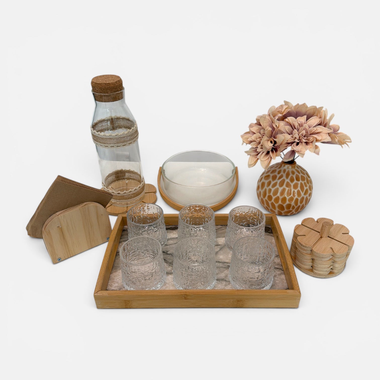 Rustic Bamboo Tabletop Serving Set