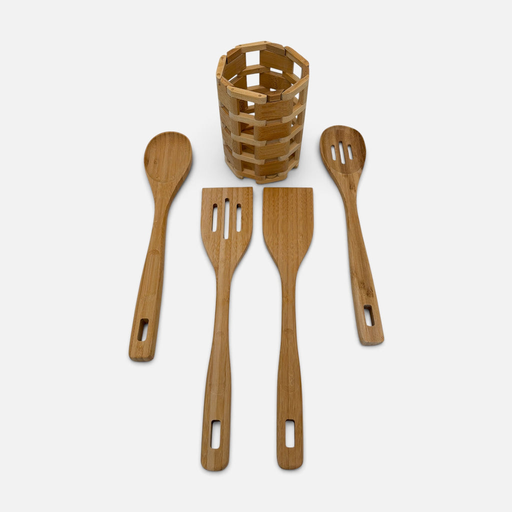 Bamboo Storage Set with Bonus Utensil Holder