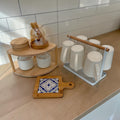 Complete Coffee & Tea Station Set – Ceramic Mug Rack, Sugar Jar, Bowls & Tile Trivet