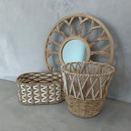 Boho Rattan Sunburst Mirror & Woven Basket Set