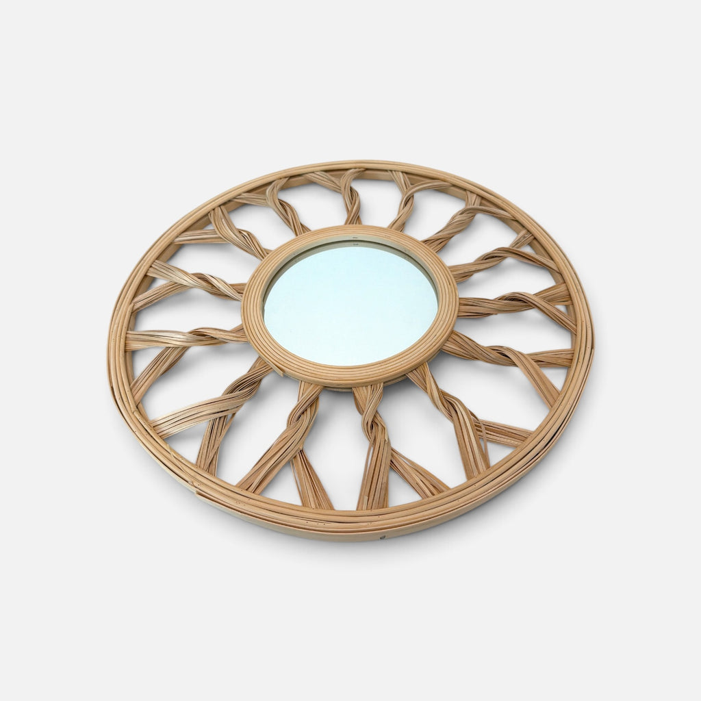 Boho Rattan Sunburst Mirror & Woven Basket Set