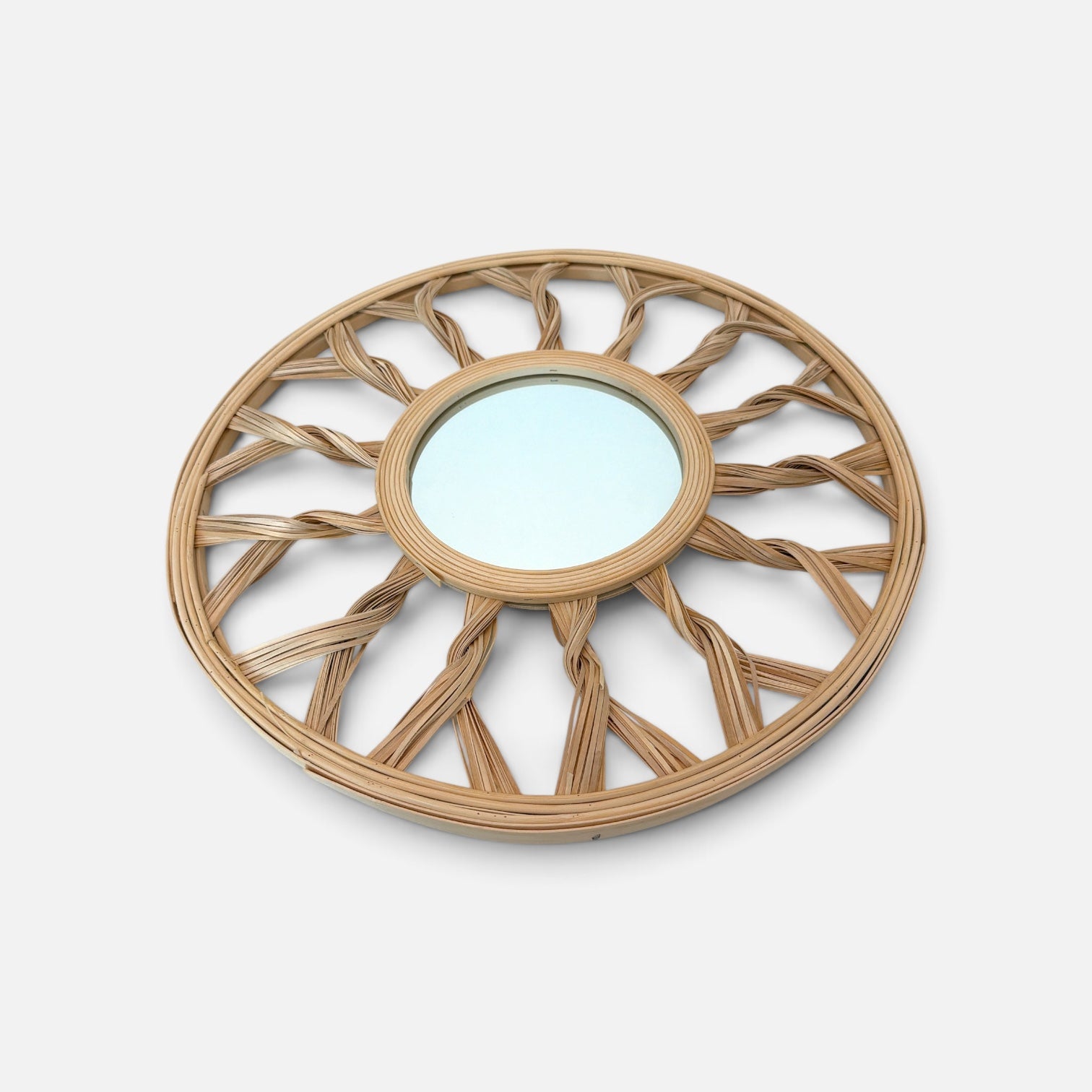 Boho Rattan Sunburst Mirror & Woven Basket Set