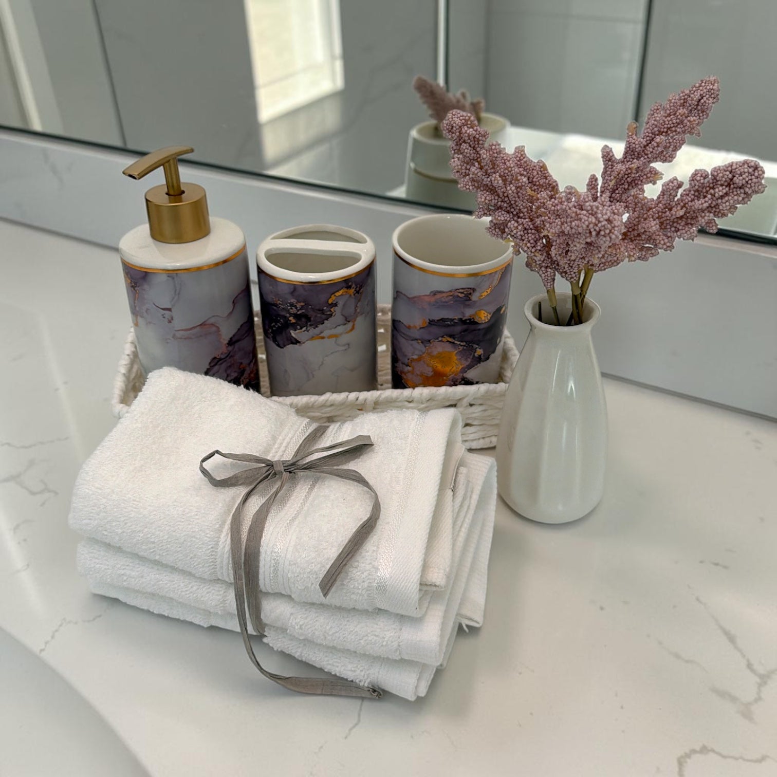 Luxe Marble & Gold Bathroom Essentials Set