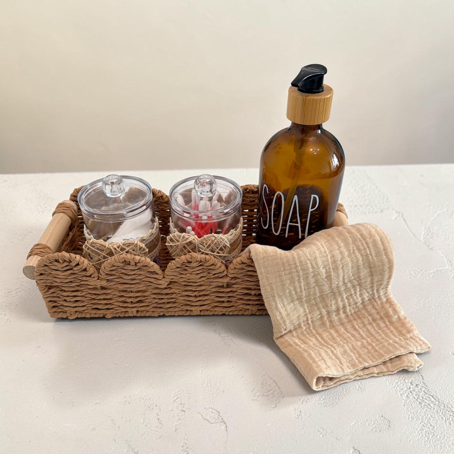 Woven Rattan Bathroom Organizer Set