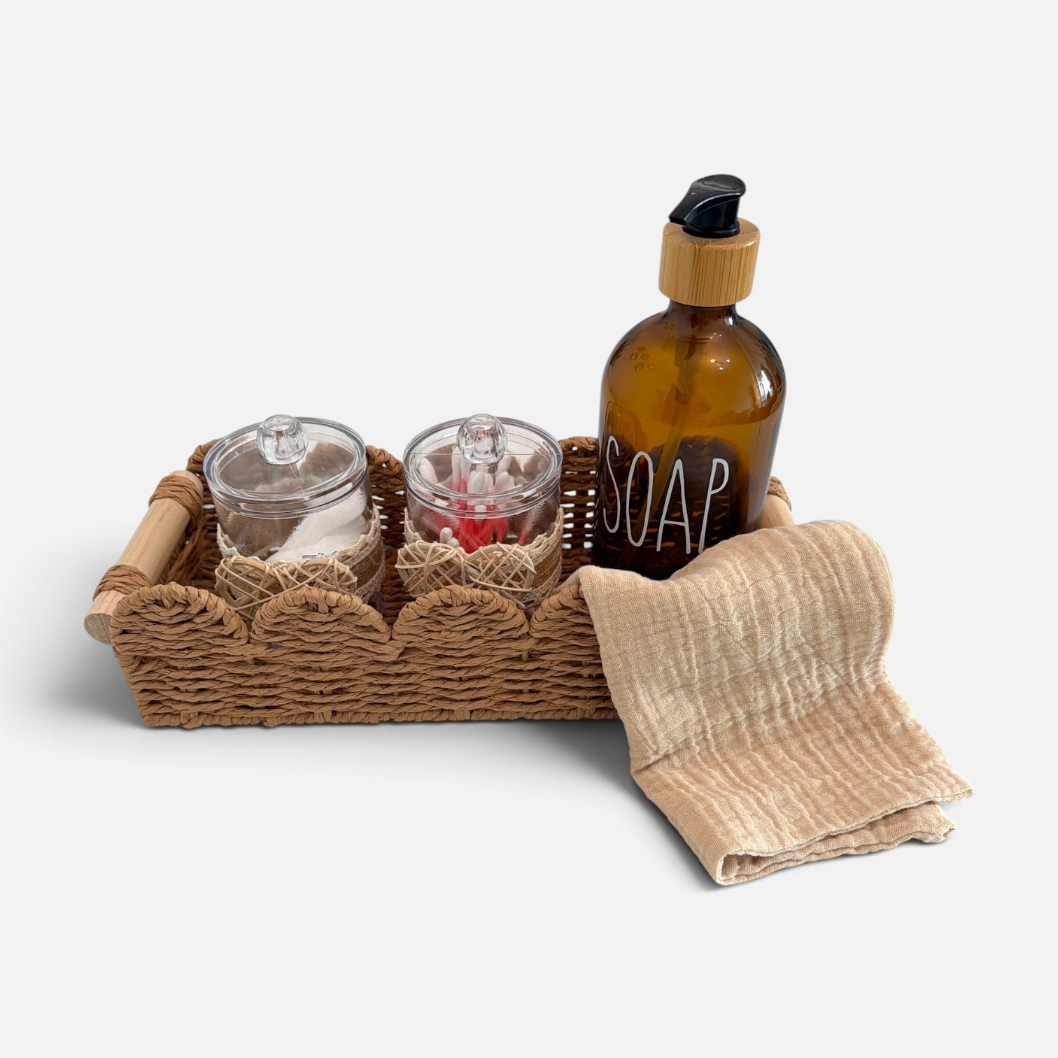 Woven Rattan Bathroom Organizer Set