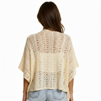 Ivory Blossom Crochet Poncho with Tassel Trim