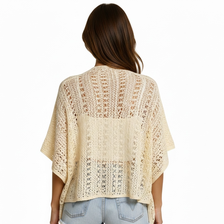 Ivory Blossom Crochet Poncho with Tassel Trim