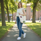 Floral Crochet Knit Tote Bag