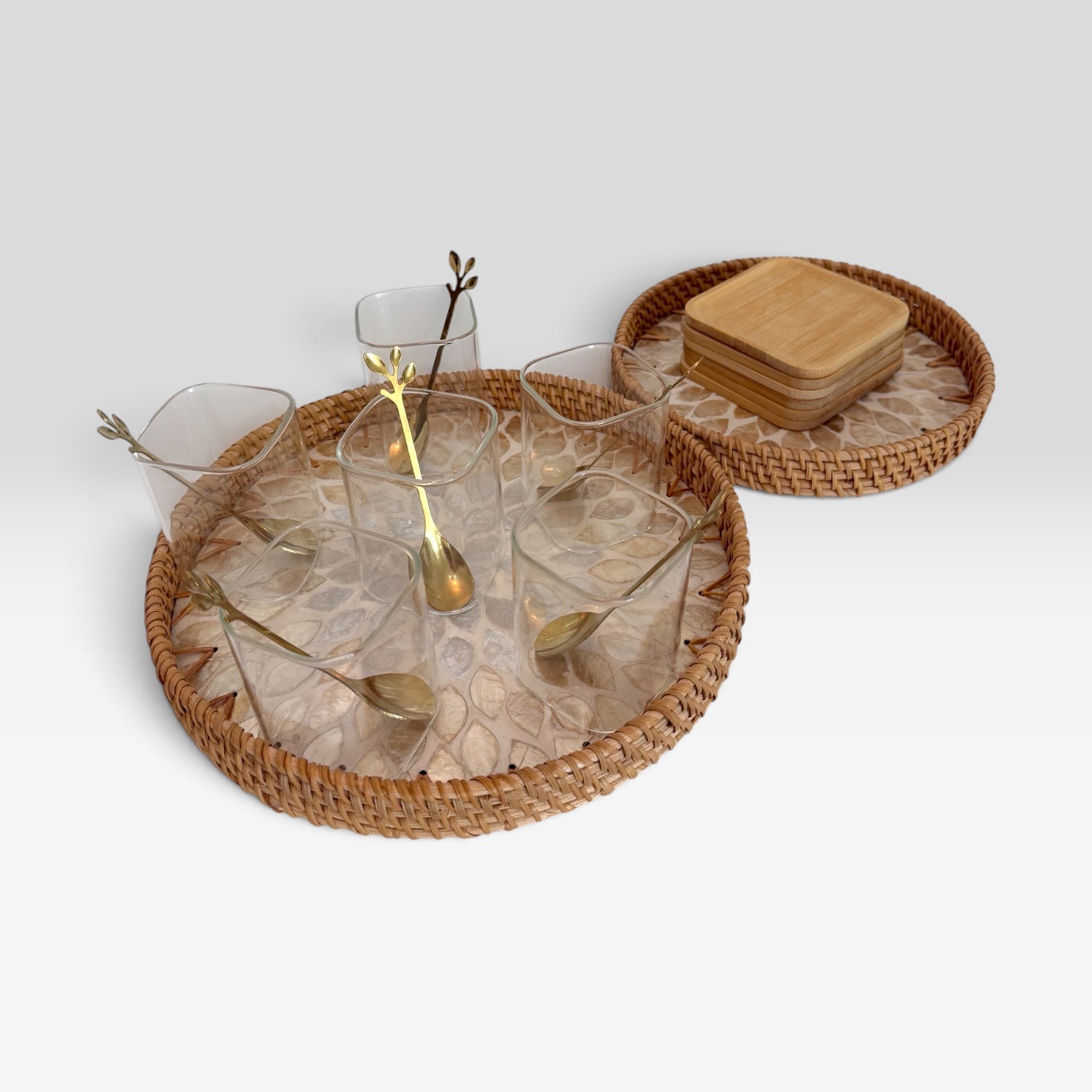 Woven Rattan Serving Tray Set