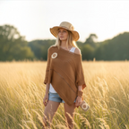 Boho Daisy Knit Shawl & Straw Sun Hat Set