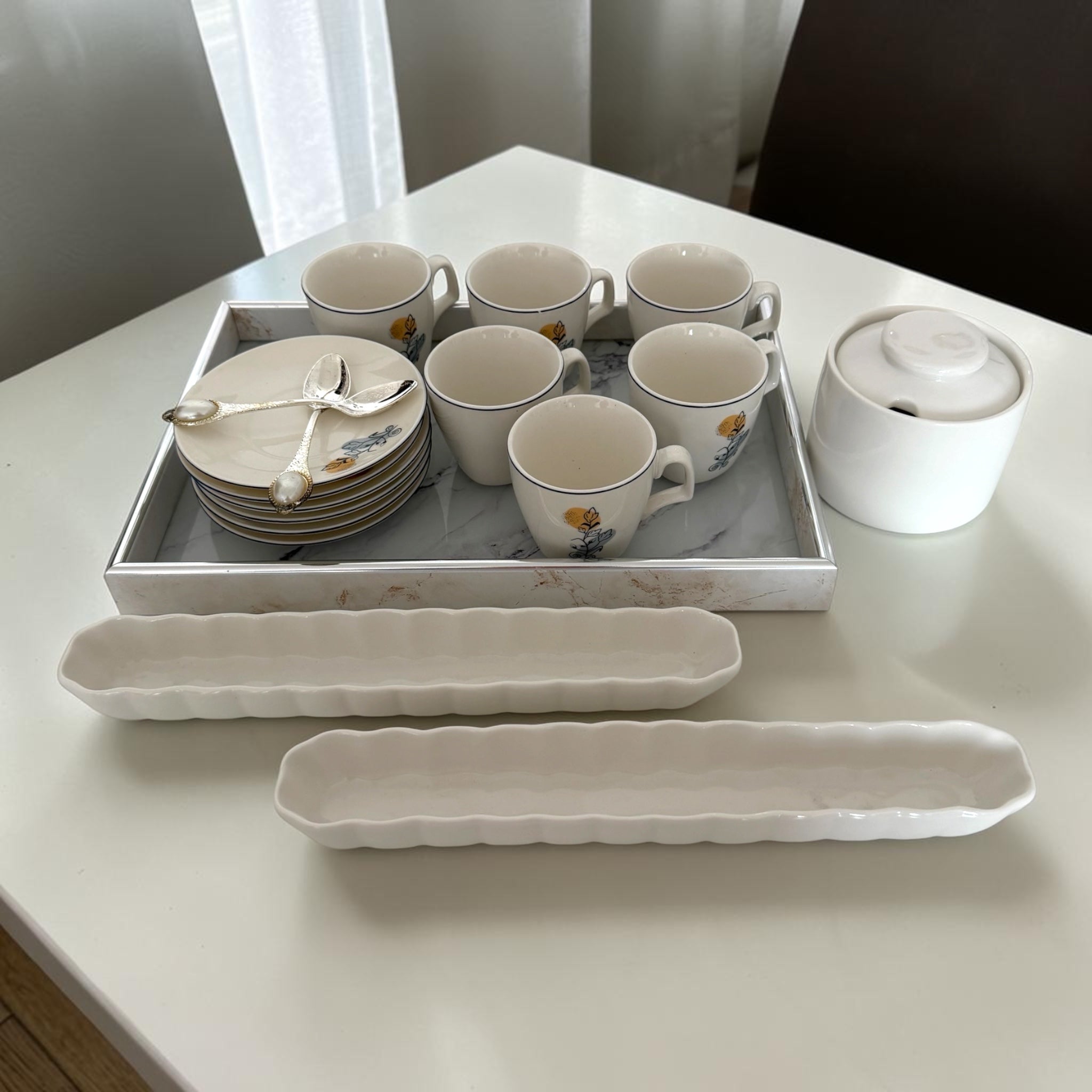 Elegant Marble & Floral Tea Set Collection